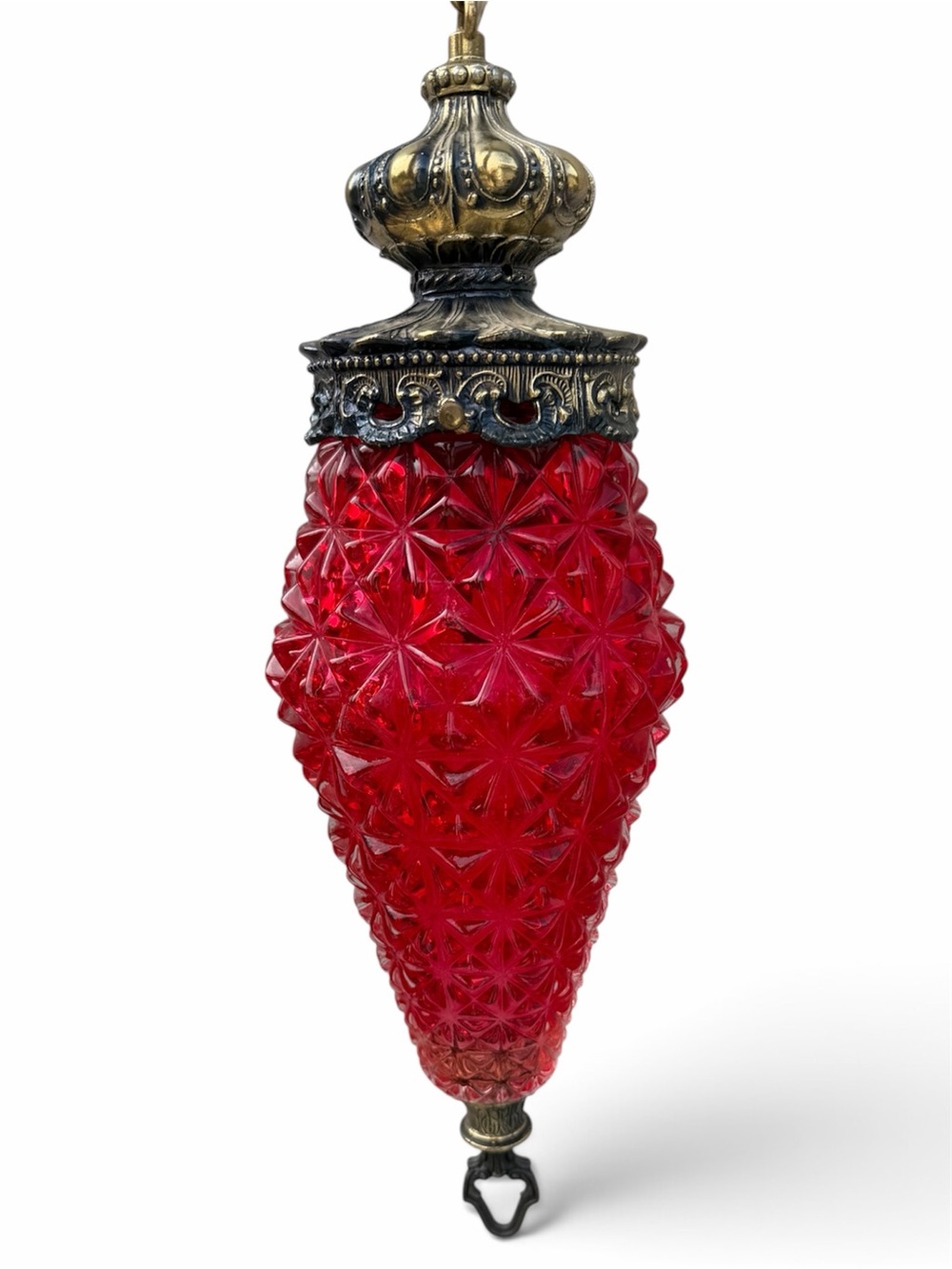 Vintage MCM Ruby Pineapple Glass Swag Lamp